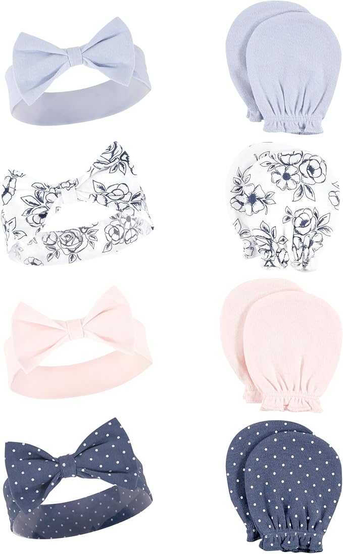Hudson Baby baby-girls Cotton Headband and Scratch Mitten Set