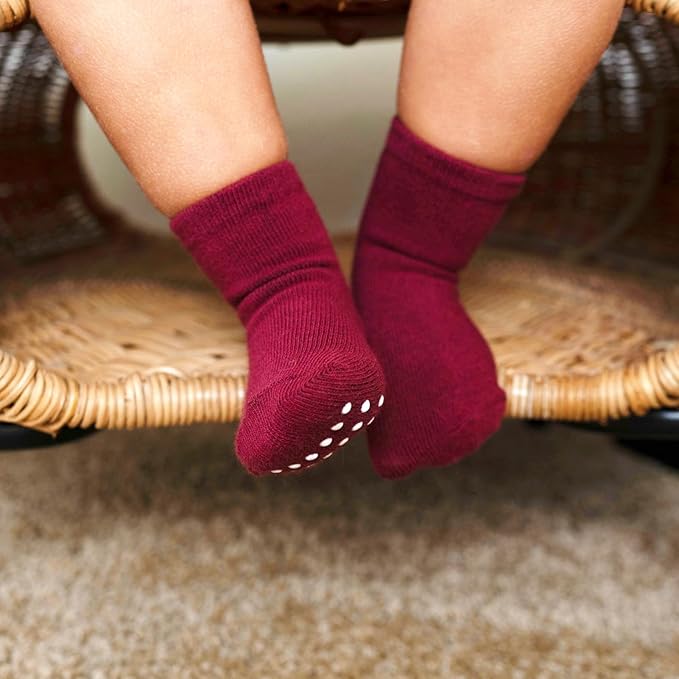 JAKIDAR 12 Pack Baby Toddler Socks Non Slip Grip Cotton Crew Socks for Boys Girls Infants Kids