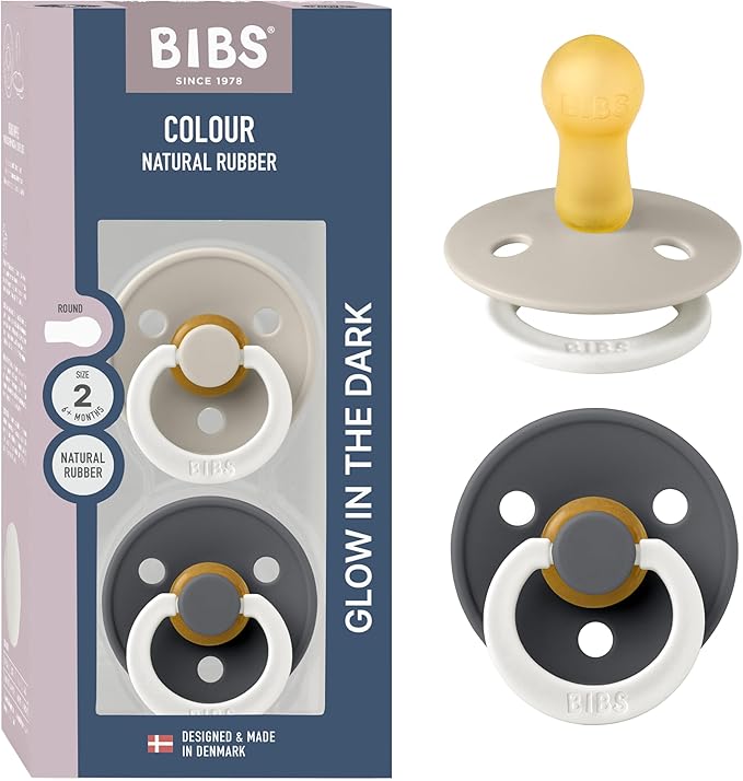 Bibs Pacifiers Color Collection, Set of 2 BPA-Free Latex Pacifiers Made in Europe, Round Nipple Baby Pacifier.