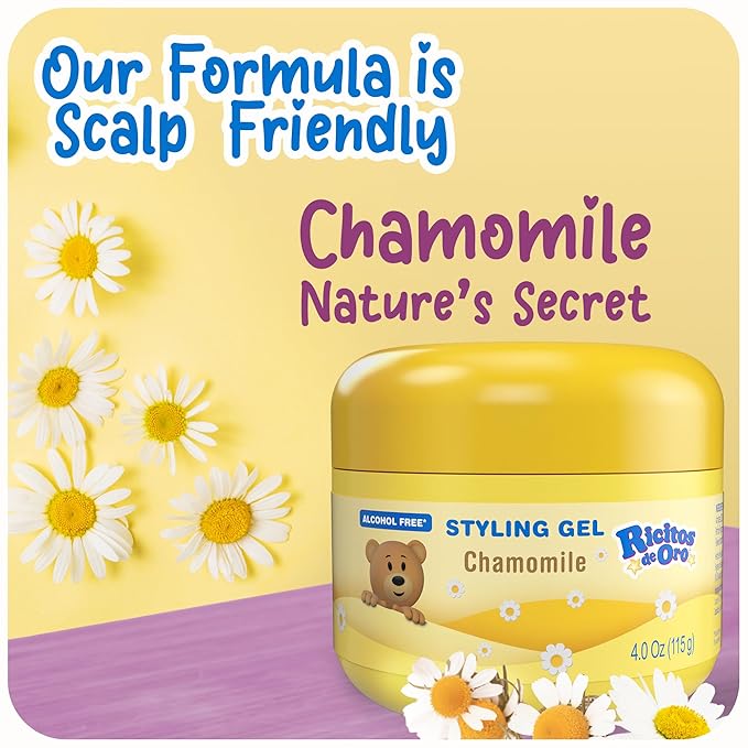 Ricitos de Oro Chamomile Hair Gel -Preserves Natural Color, Non-Greasy, Alcohol Free, Hypoallergenic, Tear-Free, Gentle Daily Use - Baby, Kids Hair Gel, Toddler - 4.05 Oz, 3-Pack