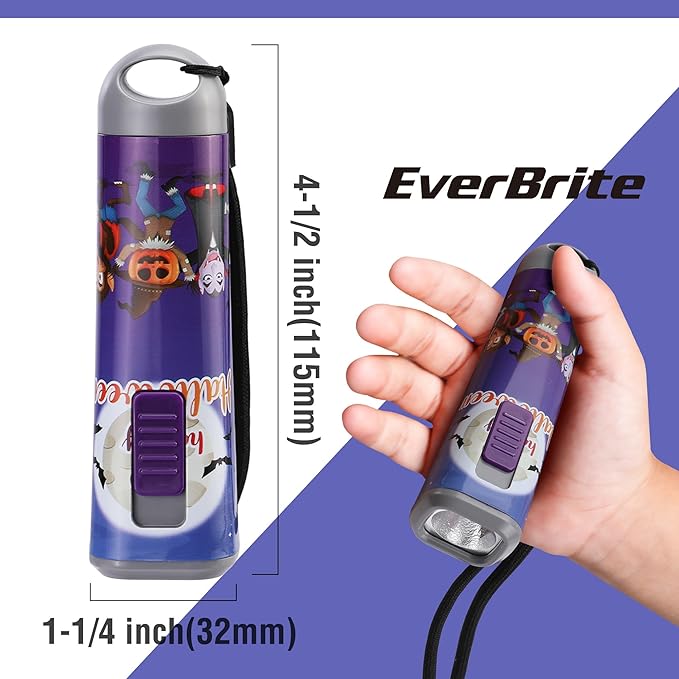 EverBrite Halloween Flashlights Halloween Gifts, Small LED Flash Light Handheld Torch with Lanyard 3AAA Battery Included, 1 Pack-Purple