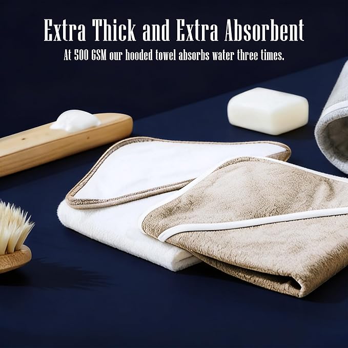 2 Pack Baby Bath Towel - Rayon Made from Bamboo, Ultra Soft Hooded Towels for Kids - X Large Size for 0-7 Yrs (White and Brown, 37.5 x 37.5 Inch)