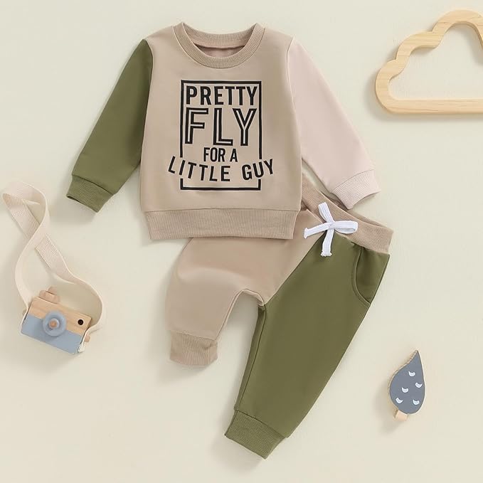 Baby Boy Fall Clothes Set Long Sleeve Letter Print Sweatshirt Pants Toddler Infant Outfits 6 12 18 24 Months 2T