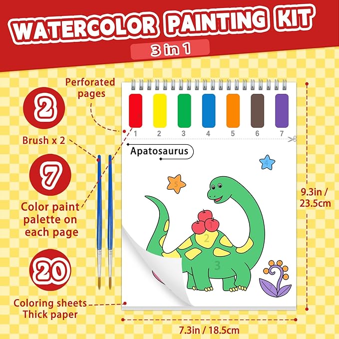 SOCOLER Paint with Water Coloring Books for Toddlers, Watercolor Painting Books for Kids Water Color Paint Kit Art Craft Birthday Gift for Ages 1-3, 4-8 (Dinosaurs)
