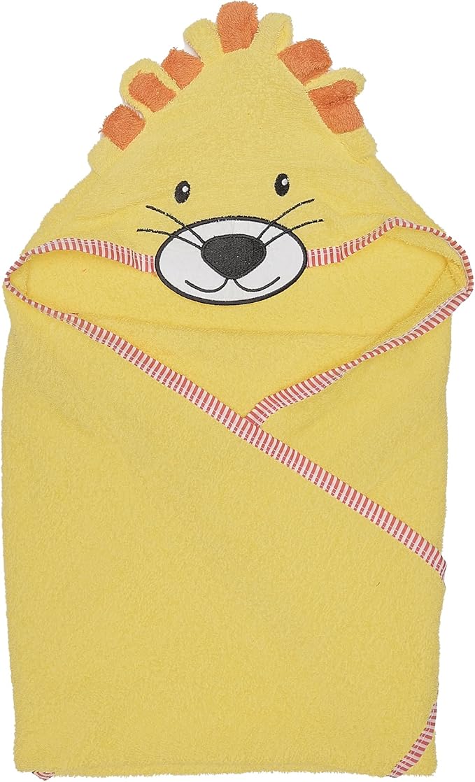 EVERYDAY KIDS Hooded Baby Toddler Bath Towel for Boys and Girls - 3D Yellow Lion with Mane; Soft and Absorbent Terry Cloth Hooded Towel for Young Kids; Gender Neutral Baby Bath Essential
