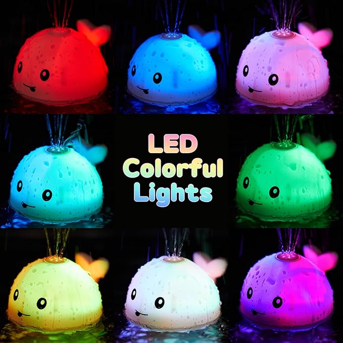 Gigilli Baby Bath Toys with 4 Modes, Bath Toys for Kids Ages 1-3, 1 Year Old Boy Girl Valentines Gifts for Babies 6-12-18 Months, Light Up Whale Bath Toy Toddler Birthday Bathtub Toy