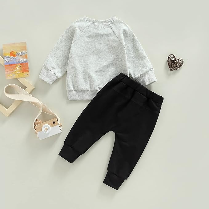 Toddler Baby Boy Clothes Solid Color Long Sleeve Crewneck Sweatshirt Top Casual Pants Set 2Pcs Fall Winter Outfits