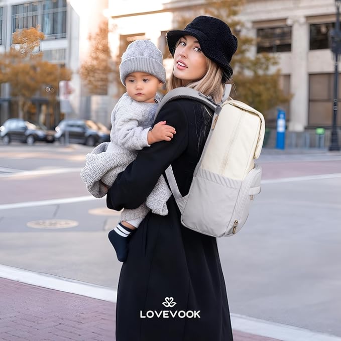 LOVEVOOK Diaper Bag Backpack, Baby Travel Bags for Boys & Girl, Toddler Waterproof Diaper Bag w/Changing Pad (Grey, 15.6''-Small)