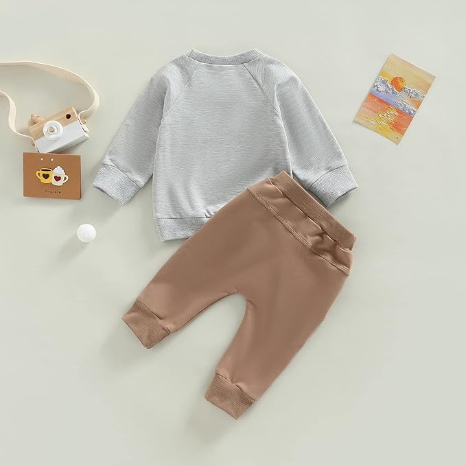 Toddler Baby Boy Fall Outfit Crewneck Long Sleeve Sweatshirt Tops Elastic Pants Jogger Cute Newborn Winter Clolthes Set