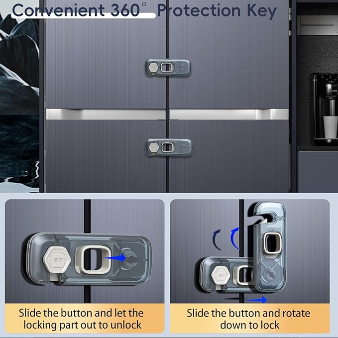 5-Pack Fridge Locks, Child Proof Refrigerator/Freezer Door Lock, Child Safety Cabinet Lock with Adhesive Pads -Freezer Latch to Keep Door Closed for Latches,Drawer,Closets,Oven (Clear-Blue)