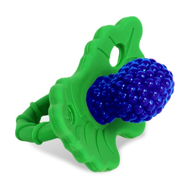 RaZbaby Soft Silicone Infant & Baby 3M+ Teether Toy Berrybumps Textured Teething Relief Pacifier - Soothes Sore Gums - Hands-Free & Easy-to-Hold Fruit-Shaped RaZberry Design, BPA Free – Blue