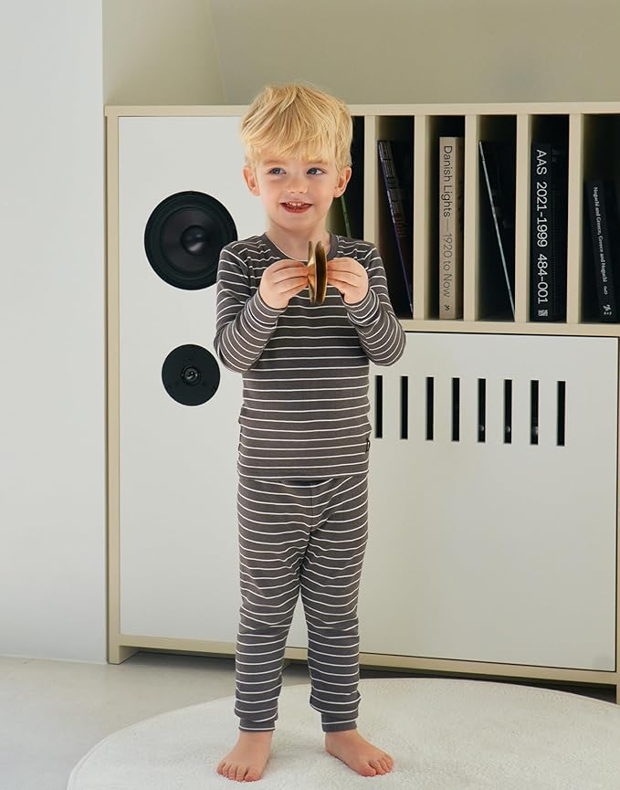 moimoln Stripe Pajamas Set 12M-8Y Ribbed Unisex Baby & Toddler, Soft Viscose, Snug-Fit, Everyday Sleepwear