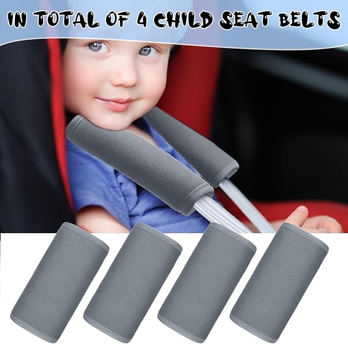 Riakrum 4 Pcs Baby Car Seat Belt Covers Soft Car Seat Straps Shoulder Pads for Kid Infant Stroller Strap Covers Safety Belt Cushion Pads for Boy and Girl(Light Gray,5.7 x 2.6 Inch)