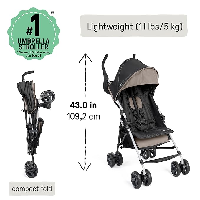 Ingenuity 3D Mini Convenience Stroller – Lightweight Stroller with Compact Fold, Multi-Position Recline, Canopy with Pop Out Sun Visor – Umbrella Stroller for Travel and More, Cashew Tan