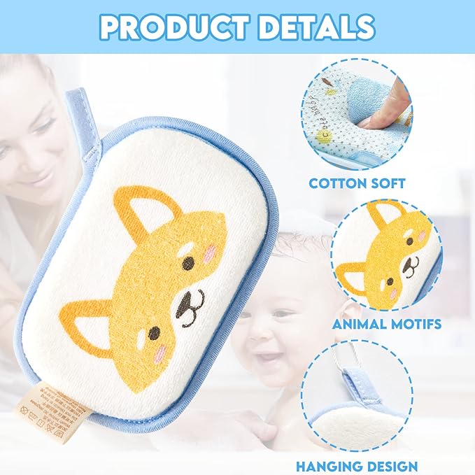 Baby Bath Sponge, 2 Pack Cartoon Animal Style Baby Sponge for Bathing, Infants Bath Sponge Ultra Soft & Absorbent Natural and Safe Great for Sensitive Skin, for Boys & Girls (Elephant)