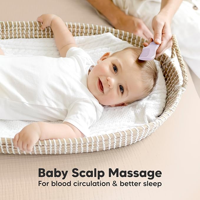 Baby Hair Brush Set for Newborns - Soft Goat Bristle Wooden Baby Brush and Comb Set Newborn Grooming Kit for Cradle Cap, Durable & Gentle, Boy, Girl Infant Essentials Care Kit (Oval, Thistle)