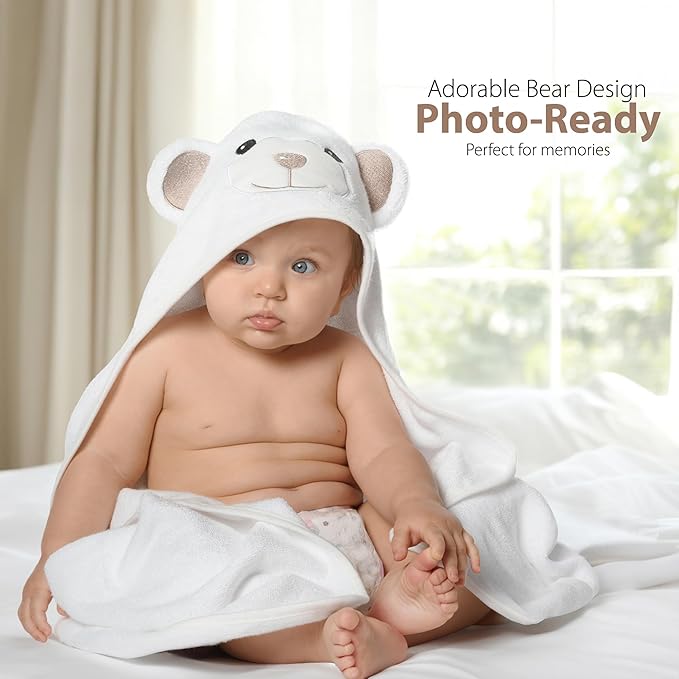 MINIBOO Hooded Baby Towels for Newborn - Super Soft Baby Bath Towels with Hood, Highly Absorbent Viscose Made from Bamboo Hooded Towel for Infant, Toddler and Kids, Baby Essentials