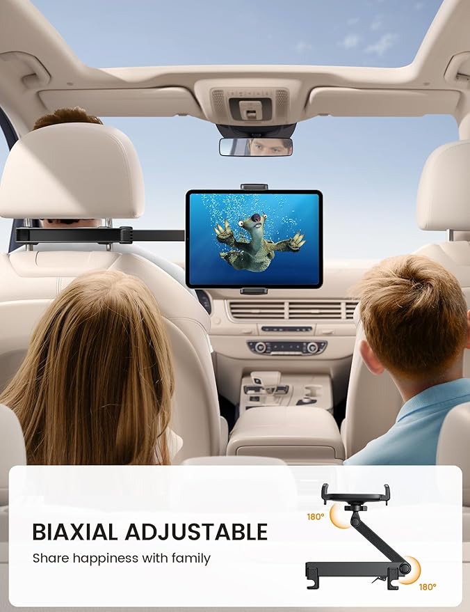 Lamicall Car Headrest Tablet Holder - [Lockable] [3 in 1 Extension Arm] Upgrade Tablet Mount for Car Backseat, Gifts Road Trip Essentials for Kids, for iPad Pro, Air, Mini, Fire HD, 4.7-13" Tablets