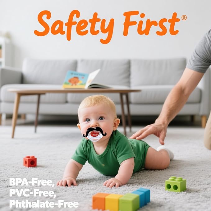 Funny Baby Pacifiers,Mustache Pacifiers for Babies 0-18 Months,Baby Teeth and Vampire Pacifier Funny Pacifiers for Boys and Girls BPA Free