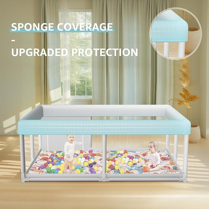 65 x 50 Inch Baby Playpen with Mat, PlayPen for Babies and Toddlers, Sturdy Safety Play Yard for Indoor & Outdoor with Zipper Gates, Anti-Fall