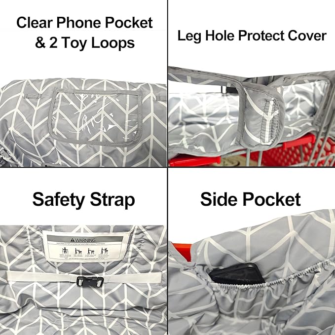 Love&go Soft Pillow Attached 2-in-1 Shopping Cart and High Chair Cover for Baby, Cotton Padded Cart Cover, Fold'n Roll Style, Portable with Carry Bag (Gray Arrow)