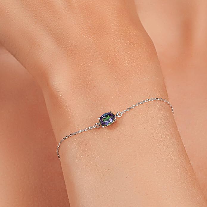 Gem Stone King 7X5MM Oval Gemstone Birthstone Solitaire Bracelet For Women | 925 Sterling Silver | Adjustable Bolo Bracelet For Women | Fine Jewelry Gifts for Her Mom Wife