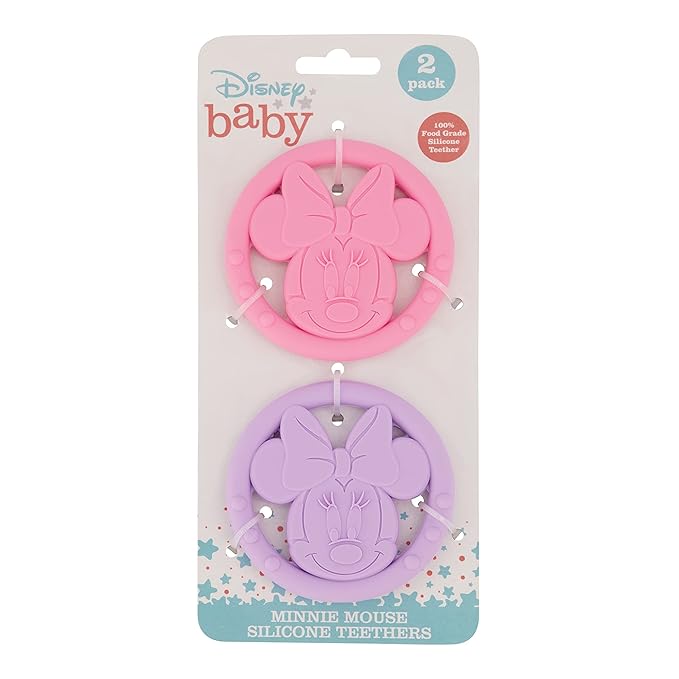 Cudlie Disney Silicone Teether Toy Set for Infants, Food Grade and BPA Free Teethers for Babies 6-12 Months, 2-Pack Teether Toys for Newborns Minnie Mouse II