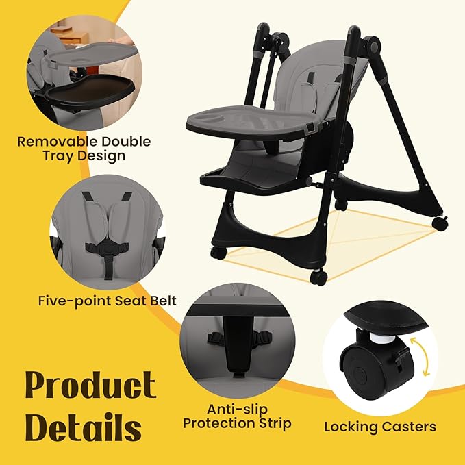 6-in-1 Convertible High Chair with Rocker | Baby High Chair for Newborn to Toddler (0-3 Years) | Adjustable, Foldable & Easy-Clean with Dishwasher Safe Tray & Tool-Free Assembly,Gray