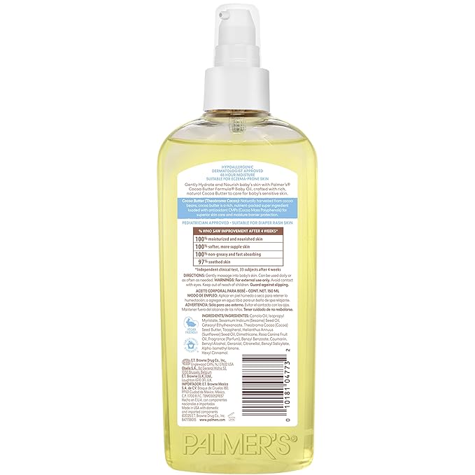 Palmer's Cocoa Butter Formula Gentle Baby Oil, 5.1 fl oz, Nourishing for Delicate Skin, Vitamin E Baby Essentials (Pack of 2)