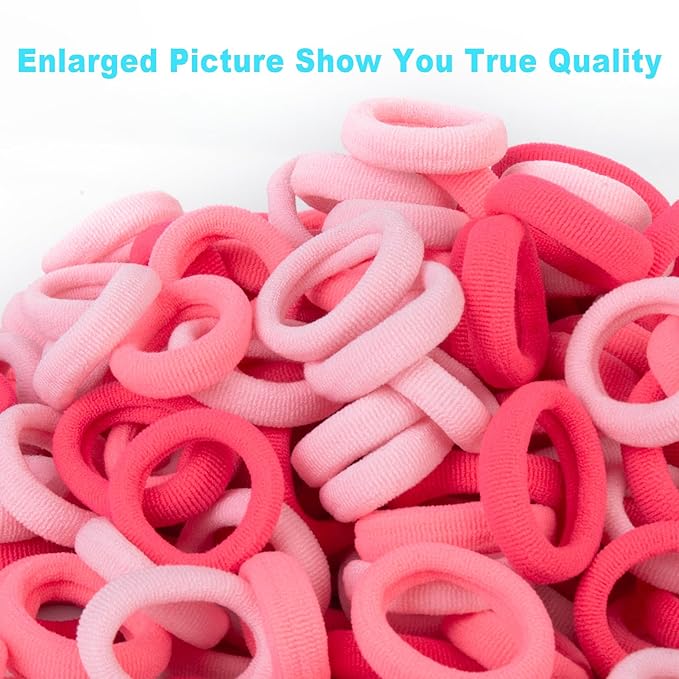 Pink Kids Hair Ties for Girls, Seamless Toddler Baby Hair Ties Bands No Damage, Cotton Girls Ponytail Holders for Baby, 0.97 Inch in Diameter by Qarwayoc