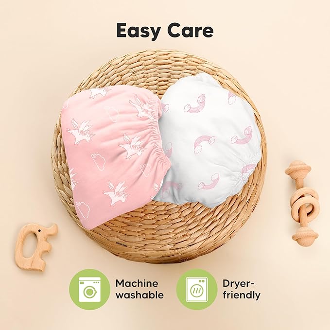 Pack and Play Sheets Fitted - 2-Pack Mini Crib Sheets for Pack N Play Mattress 38x26, Soft & Cozy, Neutral Toddler Playard Bedding, Snug Fitted Mini Baby Crib Mattress Cover Boy, Girl (Dreamland)