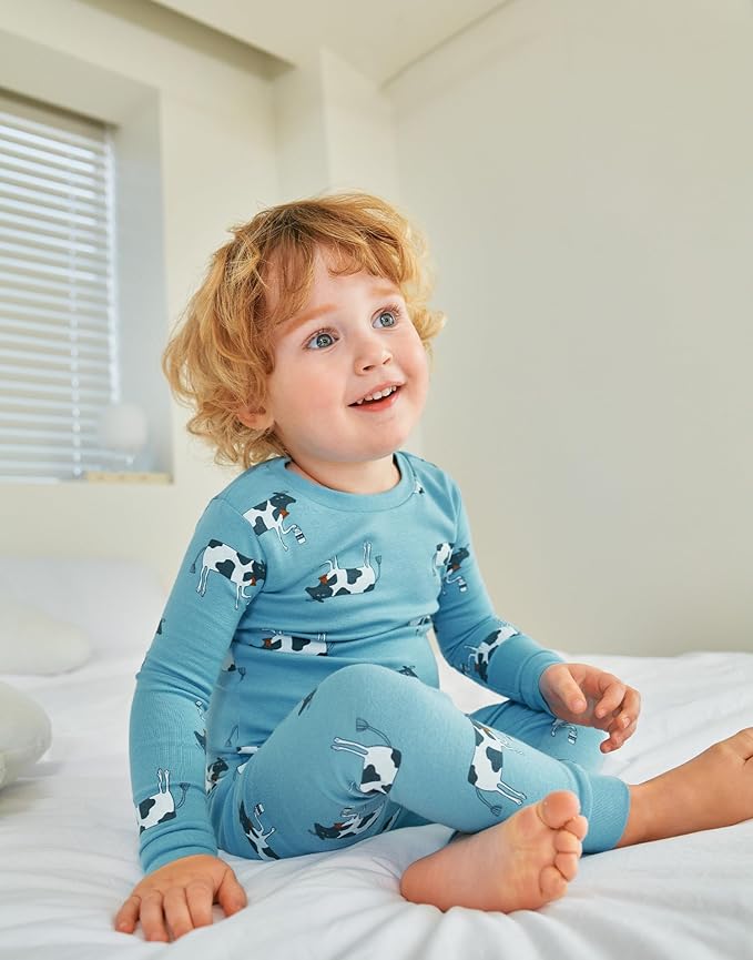 moimoln Sibling Matching 6M-8Y Soft Warm Cotton Modal Character Long Sleeve Snug-Fit Pajama Long Sleeve Sleepwear Daily