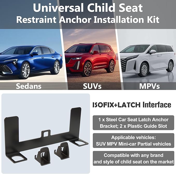 Universal Child Seat Anchor Kit Safe Cars Seat Mount Bracket, Universal ISOFIX Latch Interface Bracket Steel Latch for Sedans, SUVs and MPVs, ISOFIX Belt Connector 332*68*134mm
