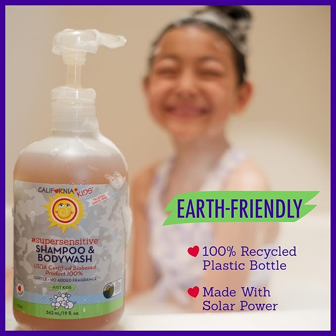 California Kids Shampoo + Body Wash | Super Sensitive Unscented | Gentle Skin Care for Kids + Teens | 100% Plant-Based | Hypoallergenic | 8.5 oz