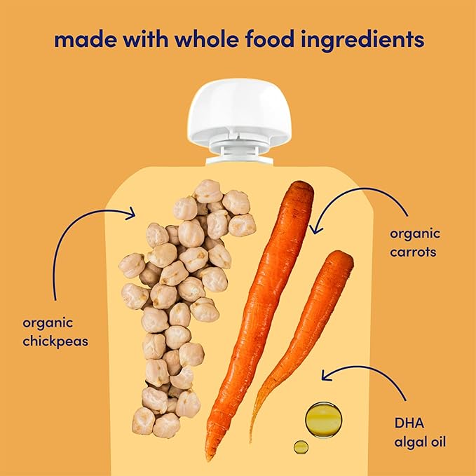 Cerebelly Organic Baby Food Pouches, Carrot Chickpea Purees, 16 Nutrients, No Added Sugar, Fiber & Non-GMO, 4oz, 12 Pack
