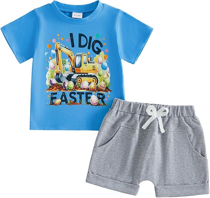 WZTYYDS Toddler Baby Boy Summer Clothes 2T 3T 4T 5T Boys Outfit Letter Truck Short Sleeve T-Shirt Tops + Shorts Set