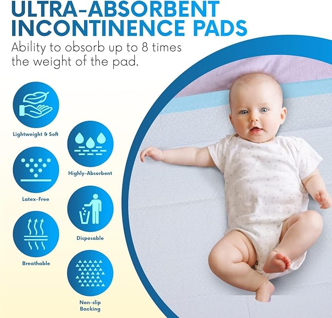 Healqu 100 Pack,Disposable Baby Changing Pad Liners - 17x24 Inches Super Soft, Absorbent and Waterproof - Mess-Free Baby Diaper Changes on Every Surface