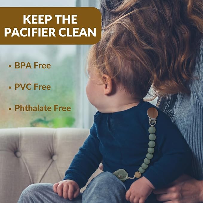 2 Pack Pacifier Clips, Silicone Pacifier Clip for Baby Boys and Girls, Baby Pacifier Strap with Silicone Beads, Soother Dummy Holder, Pacifier Holder, Keeps Pacifier Clean (Mauve/Muted)