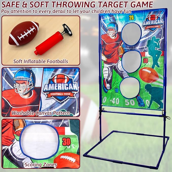 Football Toss Game with 4 Inflatable Balls, Football Throwing Target Games for Boys 8-12, Sports and Outdoors Toys for Kids Ages 3+