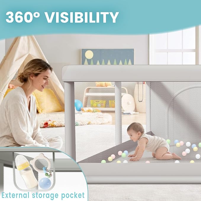 79x79 Inch Baby Playpen for Babies and Toddlers, Extra Large Play Yards for Indoor & Outdoor with Zipper Gates, Breathable Mesh with Anti-Slip Base