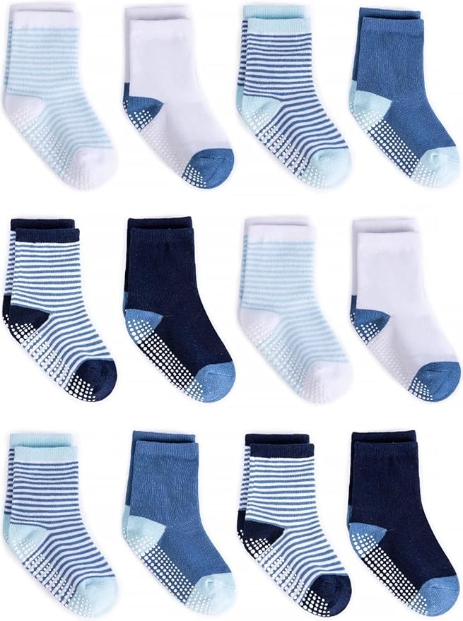 ZAPLES Baby Non Slip Grip Crew Socks with Anti Skid Soles for Infants Toddlers Kids Boys Girls