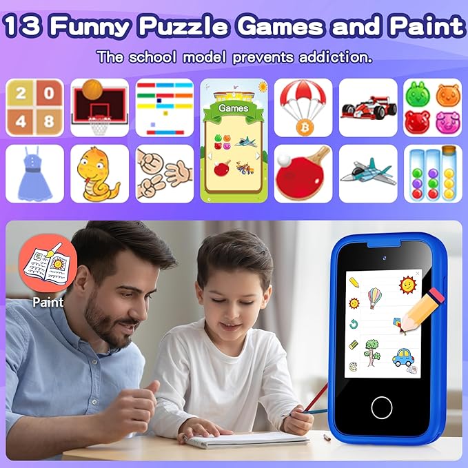 Kids Phone for Boys, Toddler Smart Phone for Girls 3 4 5 6 7 8 Years Old, Birthday Gift for Boys Age 3-8, Pretend Play Toy Phone, Fake Cell Phone with Games, MP3 Music Player(Blue)