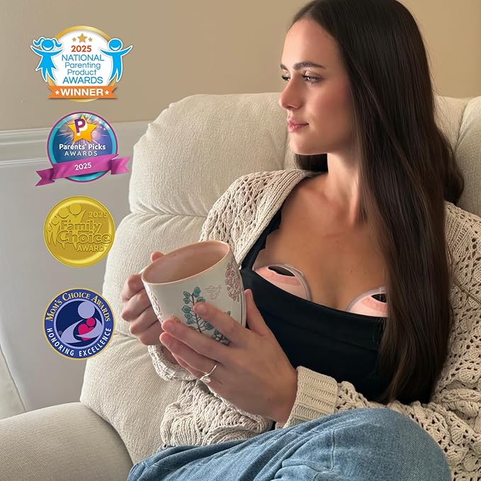 MomMed S33 Wearable Breast Pump with Case, Ultra-Quiet in-Bra Pump for Work & Night, One-Tap Pause, Night Light, Leakproof, 4 Modes 9 Levels, 17/19/21mm Inserts (Pink, 2 Pack)