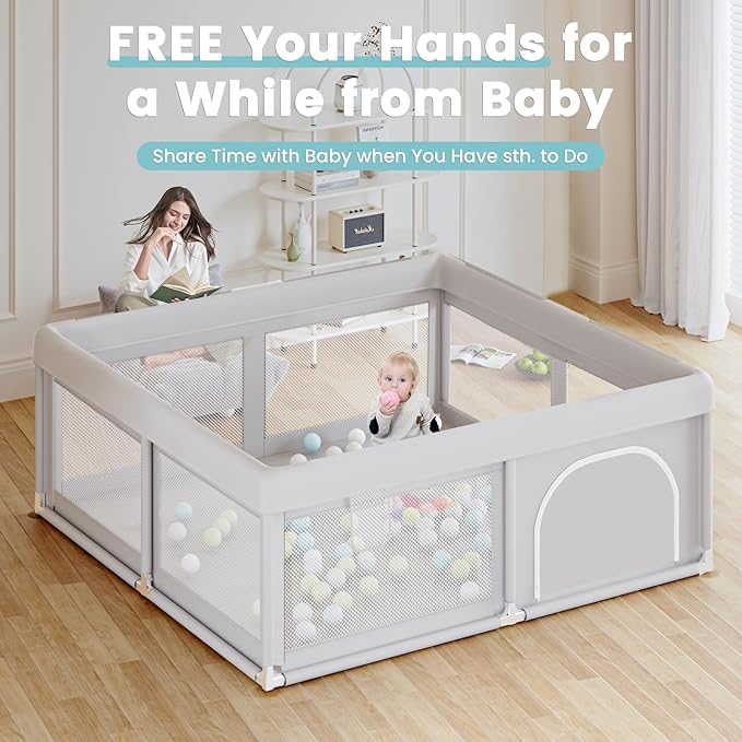 Baby Playpen 50x50 Inch, Play Pens for Babies and Toddlers Baby Fence Play Yards for Indoor & Outdoor with Breathable Mesh Anti-Fall Playpen