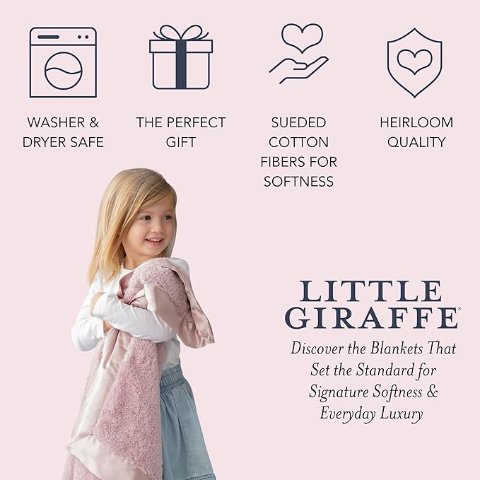 Little Giraffe Chenille Baby Blanket – 29x35” Soft Chenille with Satin Trim, Dusty Pink | Ultra-Soft, Gentle & Safe, Lightweight & Breathable for Newborns & Toddlers