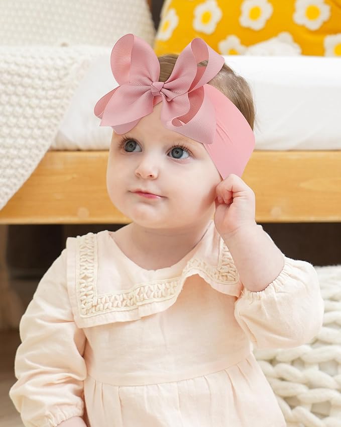 doboi 3PCS Baby Girl Bows Headbands Nylon Hairbands with Ribbon Bow Handmade Elastic Baby Hair Bows Headbands for Baby Girls Newborns Infants Toddlers and Kids