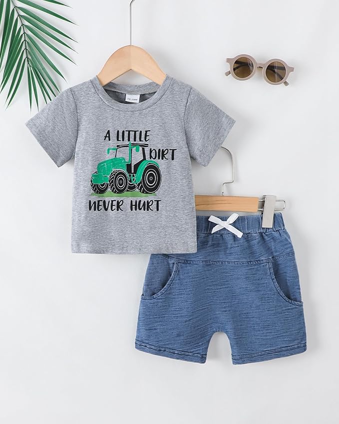 Jecson Baby Boy Summer Clothes Toddler Boy Outfits Letter Print Short Sleeve T-Shirt Denim Shorts Clothing Set 6M-4T