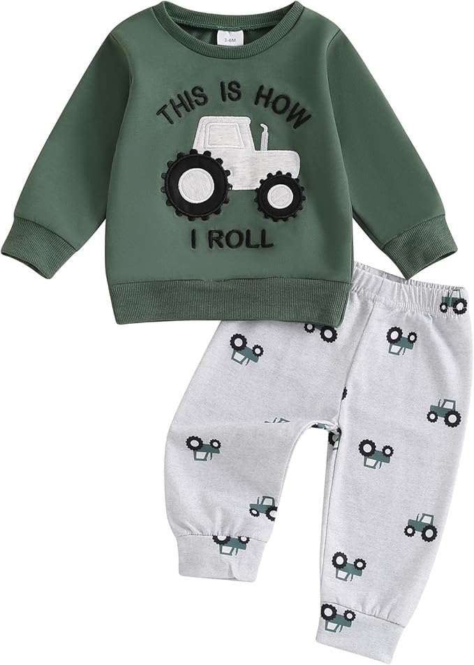 Baby Boy Fall Clothes Set Long Sleeve Letter Print Sweatshirt Pants Toddler Infant Outfits 6 12 18 24 Months 2T