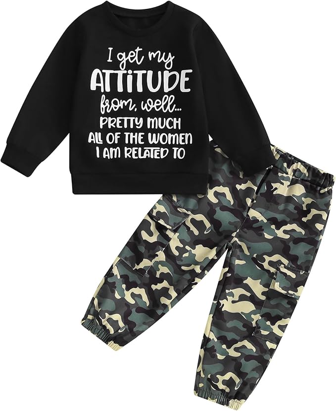 wdehow Toddler Kids Baby Boy Fall Outfits 1T 2T 3T 4T 5T Letter Print Long Sleeve Tops Camouflage Pants Winter Clothes Sets