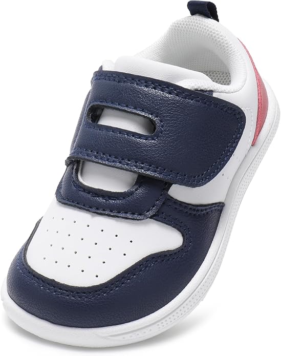 Toddler Wide Toe Box Barefoot Shoes Boys Girls Sneakers Zero Drop Kid Tennis Running Shoes Lightweight Non-Slip Comfortable Leather First Walking Shoe Outdoor Activities School